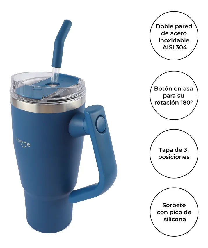 Vaso Térmico 950ml Asa De Doble Posición Liviano Práctico