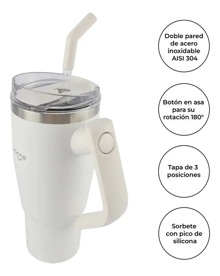 Vaso Térmico 950ml Asa De Doble Posición Liviano Práctico