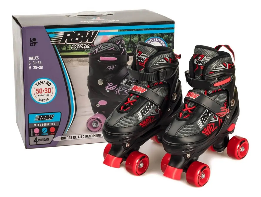 Patines 4 Ruedas Extensible Rbw Con Protecciones
