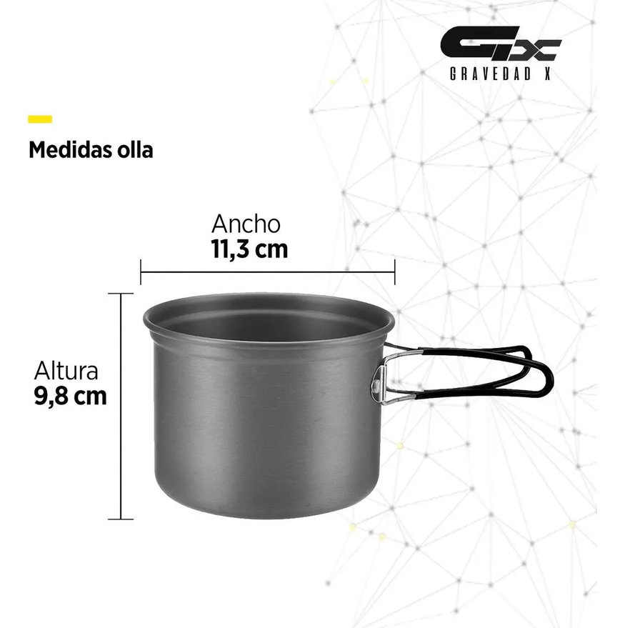 Set Sarten Olla Marmita Camping 3 Piezas Aluminio