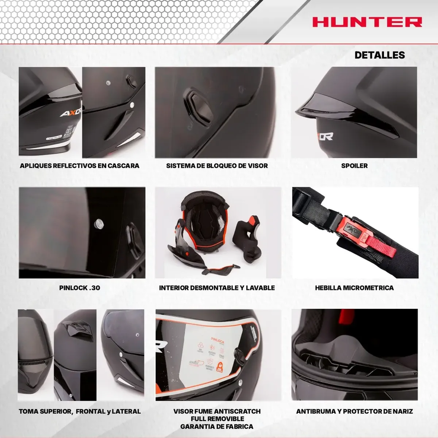 Casco Moto Integral Axor Hunter Alerón Doble Certificación