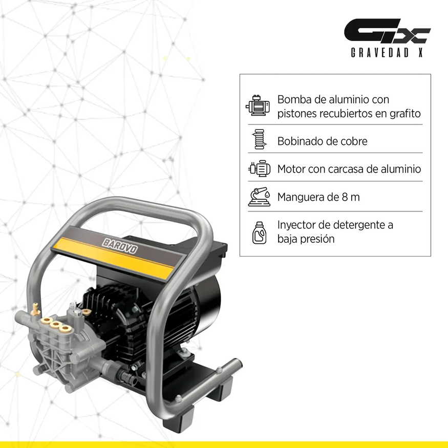 Hidrolavadora Barovo Motor Monofásico 1,8kw 8mts Manguera