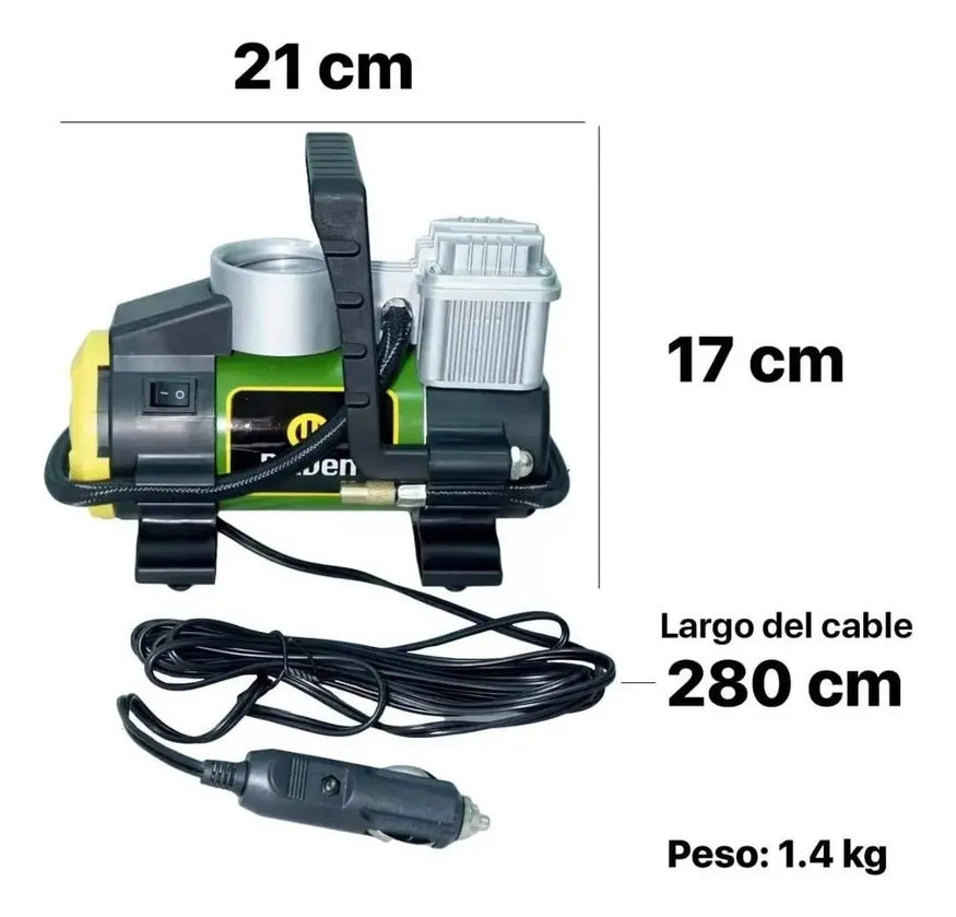 Compresor De Aire Mini Portátil Con Luz Led 12v Driven Verde