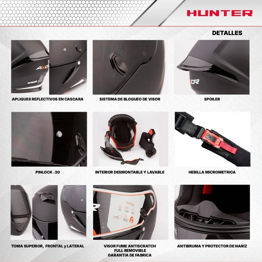 Casco Moto Integral Axor Hunter Alerón Doble Certificación