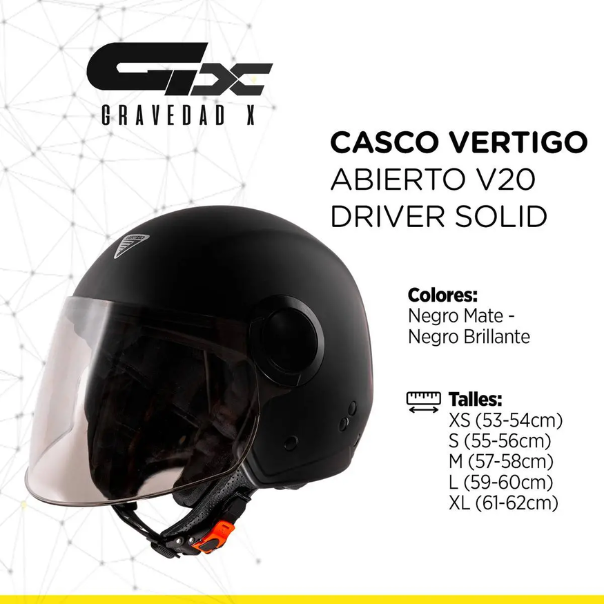 Casco Moto Abierto Vertigo V20 Driver Solid Visor