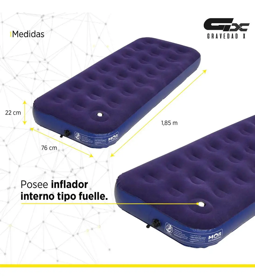 Colchón Inflable 1 Plaza Con Inflador Incorporado