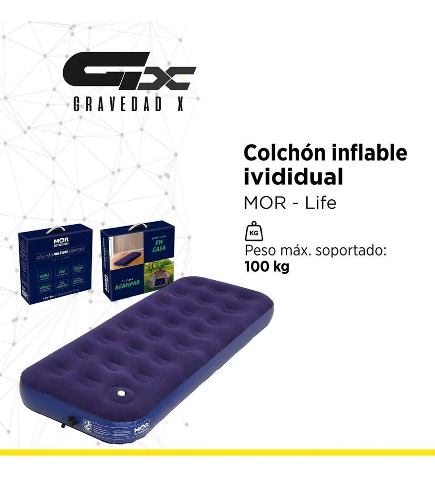 Colchón Inflable 1 Plaza Con Inflador Incorporado