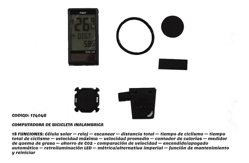 Ciclocomputador Inalámbrico P/ Bici Fast 18 Funciones Carga Solar