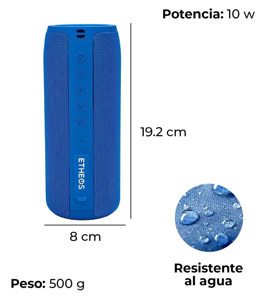 Parlante Portátil Etheos Bluetooth 10m Alcance 10w Azul