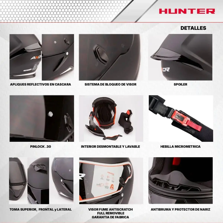 Casco Moto Integral Axor Hunter Alerón Doble Certificación