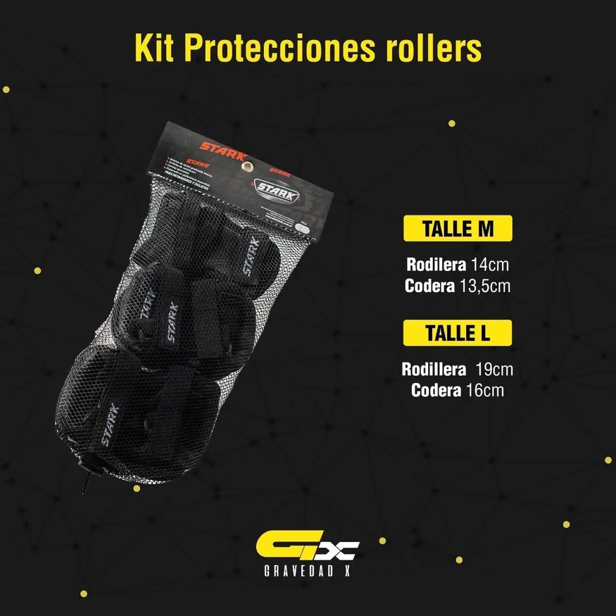Kit Protecciones Black Stark P/ Rollers, skate
