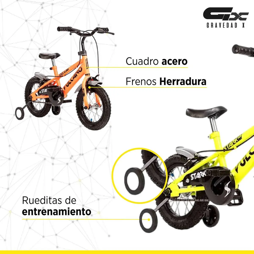 Bicicleta R12 Vulcano Stark Acero Con Rueditas Varones