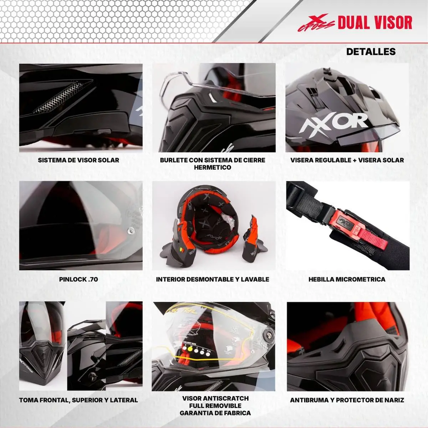 Casco Moto Axor X Cross Doble Visor Apto Pinlock Enduro Off Road