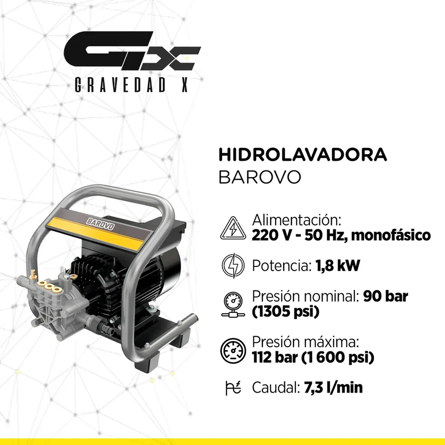 Hidrolavadora Barovo Motor Monofásico 1,8kw 8mts Manguera