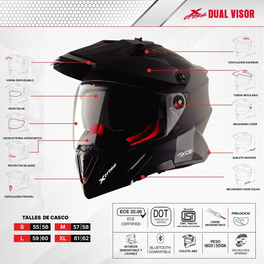Casco Moto Axor X Cross Doble Visor Apto Pinlock Enduro Off Road
