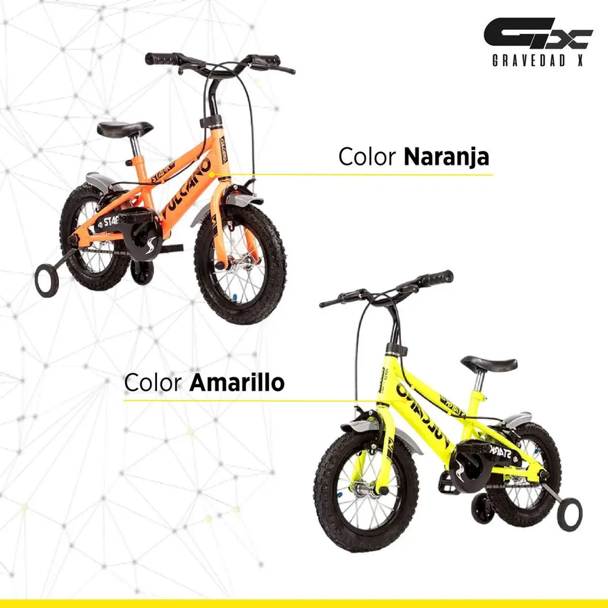 Bicicleta R12 Vulcano Stark Acero Con Rueditas Varones