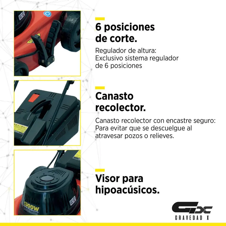 Cortadora Césped Eléctrica 6 Posiciones Canasto