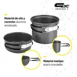 Set Sarten Olla Marmita Camping 3 Piezas Aluminio