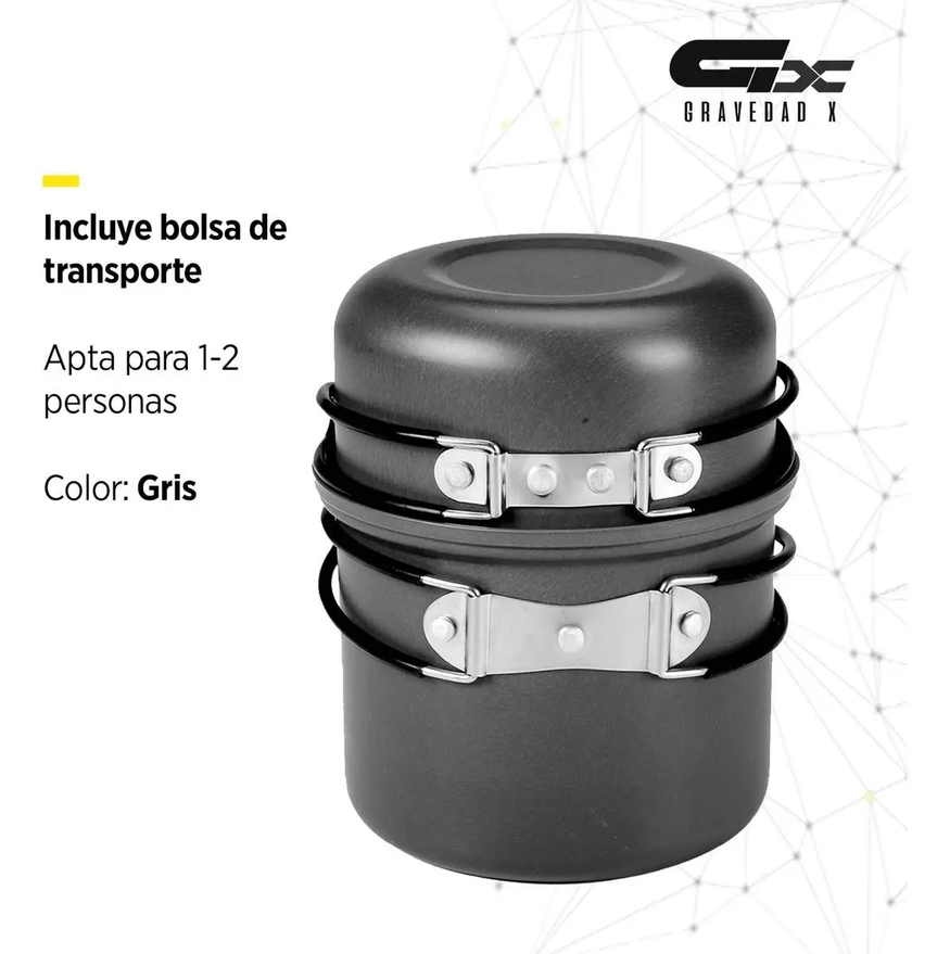 Set Sarten Olla Marmita Camping 3 Piezas Aluminio